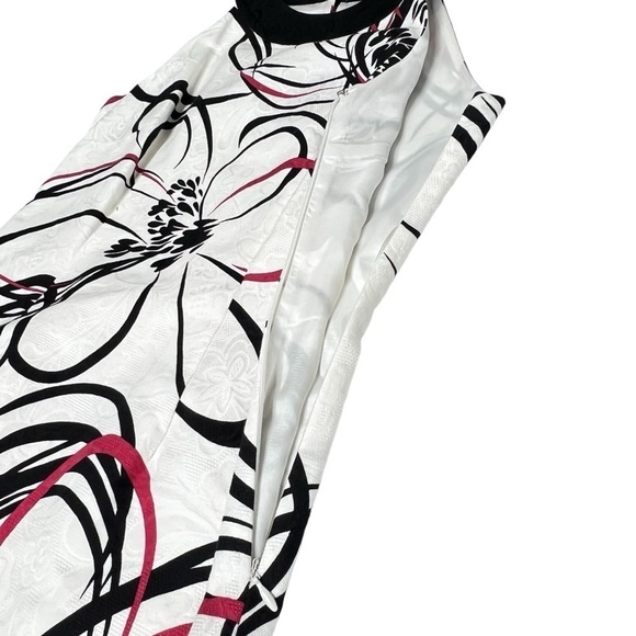 NWT ANN TAYLOR White Red Black Abstract Floral Sleeveless Halter Dress Size 2 - Picture 7 of 16